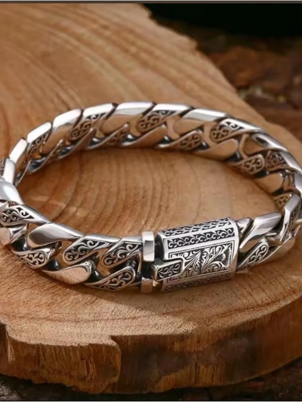 Engraved Silver plated Curb Link Bracelet